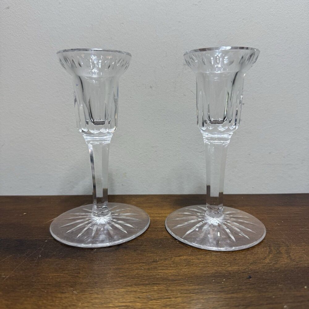 Pair Waterford Crystal Eileen Carina Candleholder 5.5” Candlestick Romantic - Picture 2 of 6